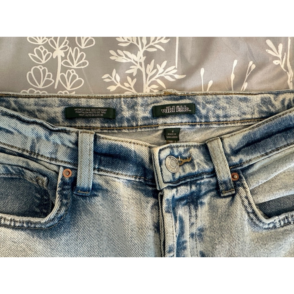 Women's Wild Fable Highest Rise 90s Straight Leg Light Blue Distressed Jeans - Picture 4 of 7